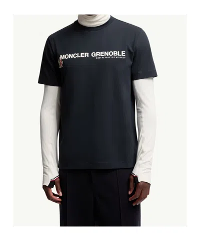 Moncler Grenoble Logo Embroidered Crewneck T-shirt In Blue