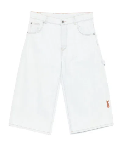 Off-white Denim Knee-length Shorts In White