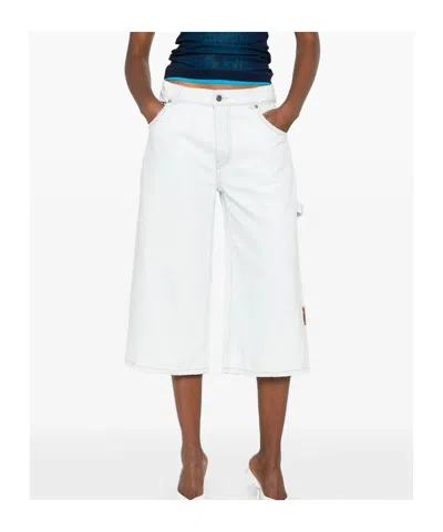 Off-white Denim Knee-length Shorts In White