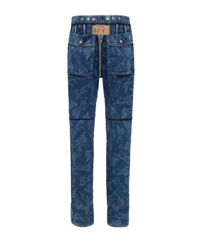 Dsquared2 Vaquera X D2 Statue Of Liberty Cargo Laser Wash Pant In Blue