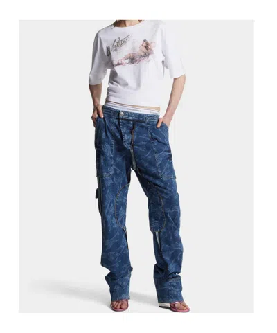 Dsquared2 Vaquera X D2 Statue Of Liberty Cargo Laser Wash Pant In Blue