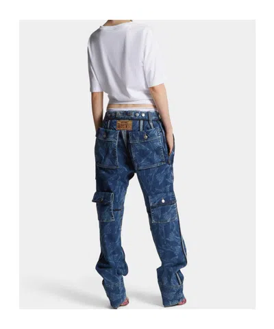 Dsquared2 Vaquera X D2 Statue Of Liberty Cargo Laser Wash Pant In Blue