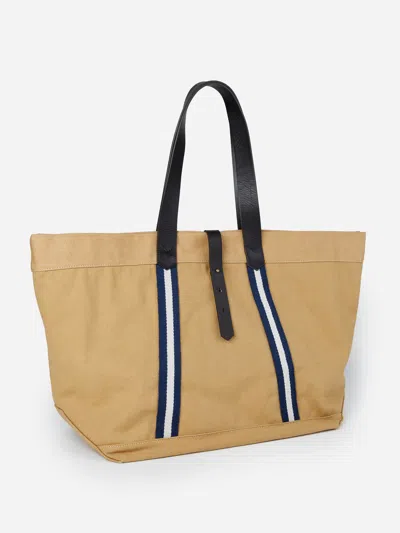 J.mclaughlin Men's Sheldon Canvas Tote Khaki/navy | Leather In Multi