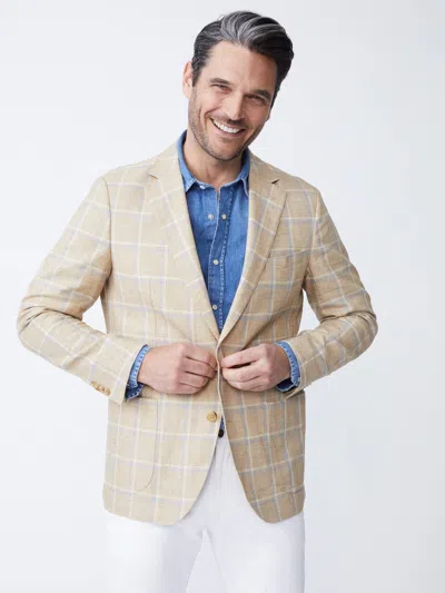 J.mclaughlin Men's Lisbon Linen Sport Coat In Window Pane White/tan/blue In Multi