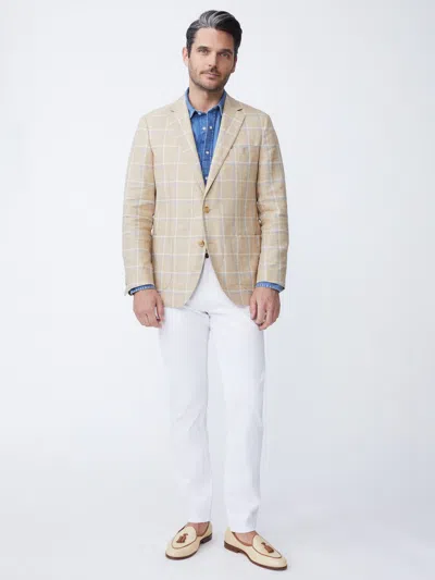 J.mclaughlin Men's Lisbon Linen Sport Coat In Window Pane White/tan/blue In Multi