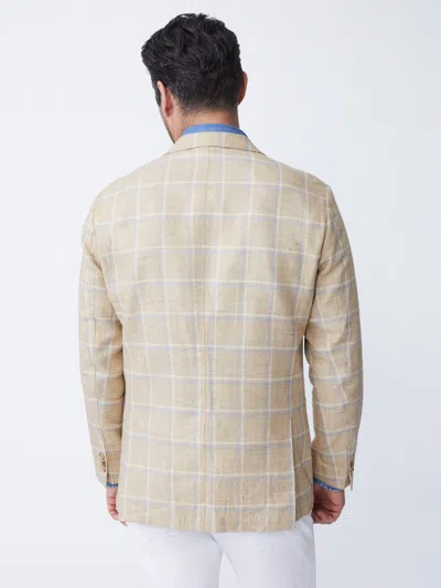 J.mclaughlin Men's Lisbon Linen Sport Coat In Window Pane White/tan/blue In Multi