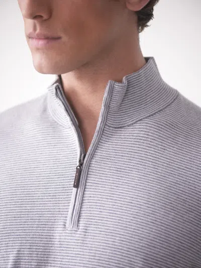 J.mclaughlin Men's Brookhaven 1/4 Zip Top Sweater In Stripe Gray/light Gray In Gray