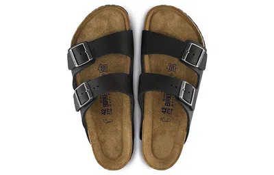 Birkenstock Black Leather Arizona Slippers In Gray