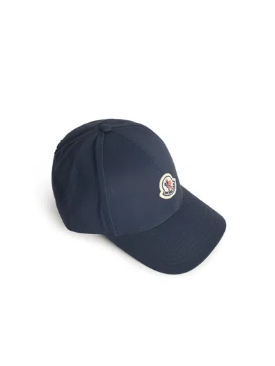 Moncler Blue Cotton Cap In Brown