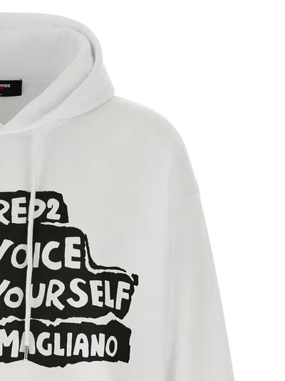Dsquared2 D2 X Magliano White Hoodie With Drawstring Hood With Maxi Print On The Front In Cotton Man In Multi