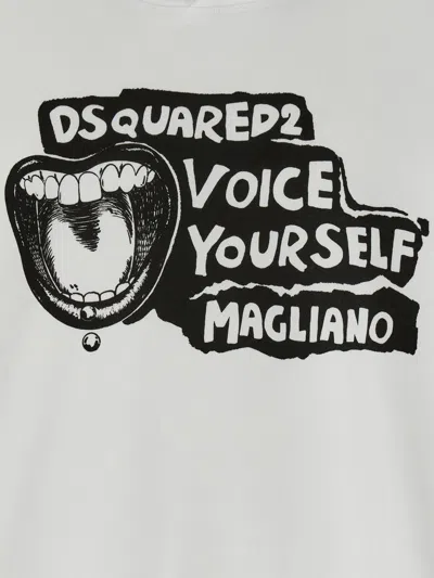 Dsquared2 D2 X Magliano White Hoodie With Drawstring Hood With Maxi Print On The Front In Cotton Man In Multi