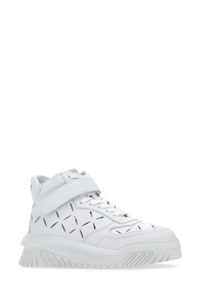 Versace White Perforated High Top Sneakers In White