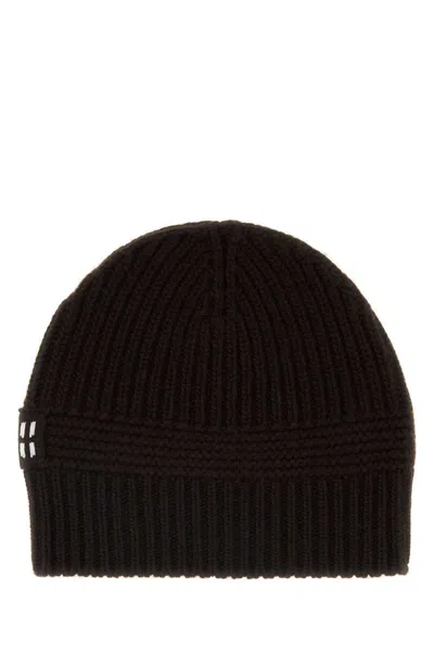Miu Miu Stretch Wool Blend Ribbed Knit Beanie In Brown