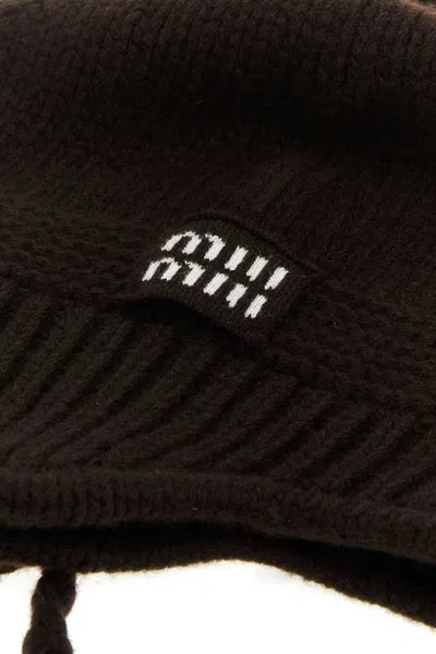 Miu Miu Dark Brown Wool Blend Beanie Hat In Brown