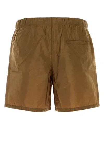 Prada Recycled Nylon Swim Shorts Pocket In Brown