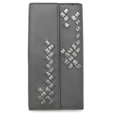 Pre-owned Bottega Veneta Intrecciato Gray Intrecciato Long Wallet (bi-fold) ()