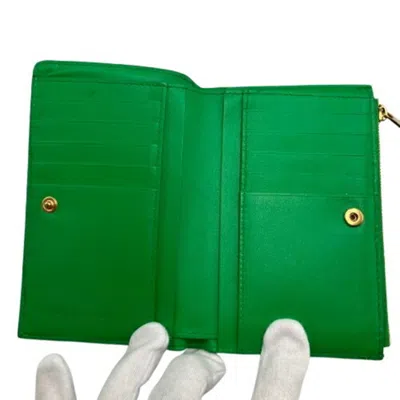 Pre-owned Bottega Veneta Intrecciato Green Intrecciato Bill Wallet (bi-fold) ()