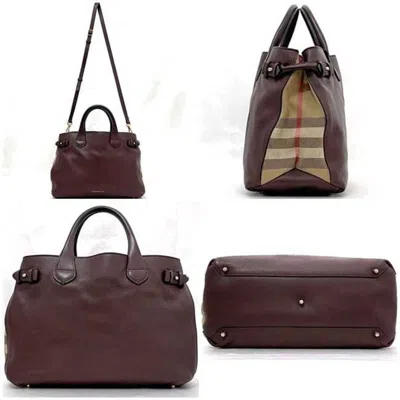 Pre-owned Burberry Beige Bordeaux Leather Canvas Handbag Shoulder Bag Tote Bag ()