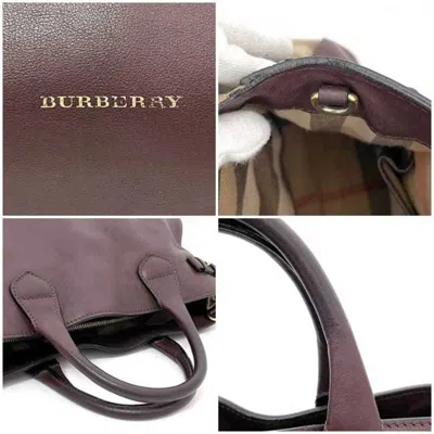 Pre-owned Burberry Beige Bordeaux Leather Canvas Handbag Shoulder Bag Tote Bag ()