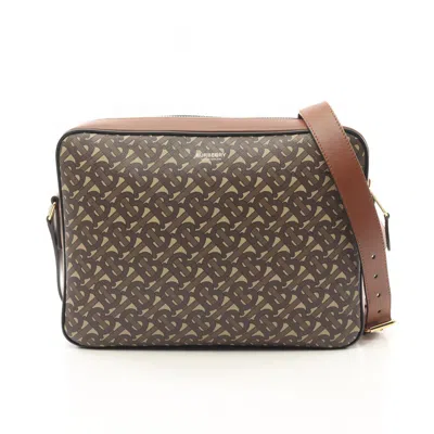 Pre-owned Burberry Beige Brown Pvc Coated Canvas Leather Shoulder Bag ()