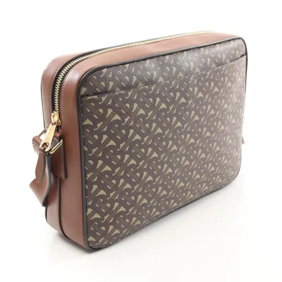 Pre-owned Burberry Beige Brown Pvc Coated Canvas Leather Shoulder Bag ()