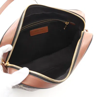 Pre-owned Burberry Beige Brown Pvc Coated Canvas Leather Shoulder Bag ()
