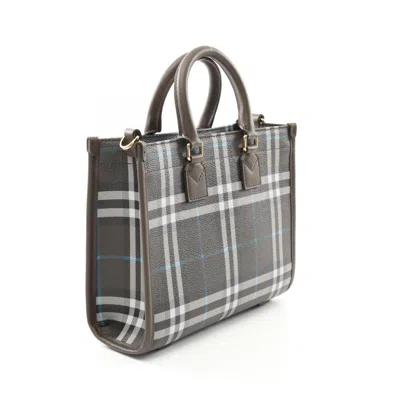 Pre-owned Burberry Black Green White Pvc Coated Canvas Leather Tote Bag ()