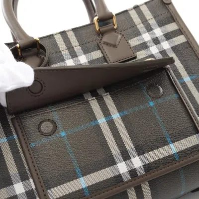 Pre-owned Burberry Black Green White Pvc Coated Canvas Leather Tote Bag ()