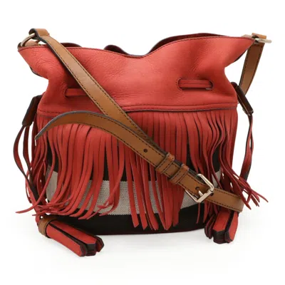 Pre-owned Burberry Brown Red Color Suede Canvas Leather Shoulder Bag ()