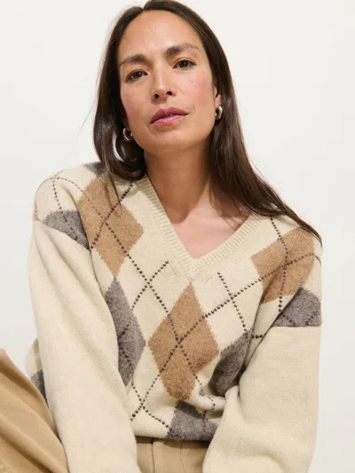 Alex Mill Campbell Argyle V-neck Sweater In Nude