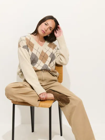 Alex Mill Campbell Argyle V-neck Sweater In Nude