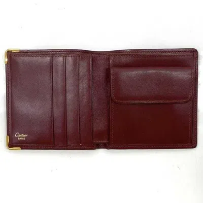 Pre-owned Cartier Bordeaux Leather Wallet (bi-fold) () In Burgundy