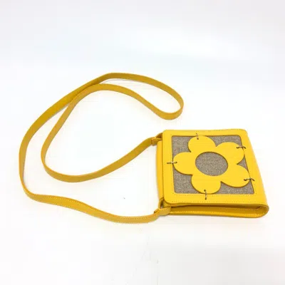 Pre-owned Celine Beige Yellow Leather Canvas Pochette Shoulder Bag ()
