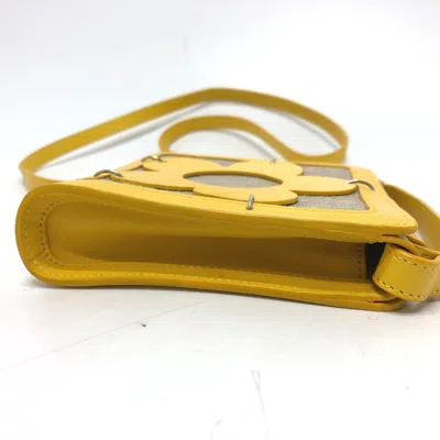 Pre-owned Celine Beige Yellow Leather Canvas Pochette Shoulder Bag ()