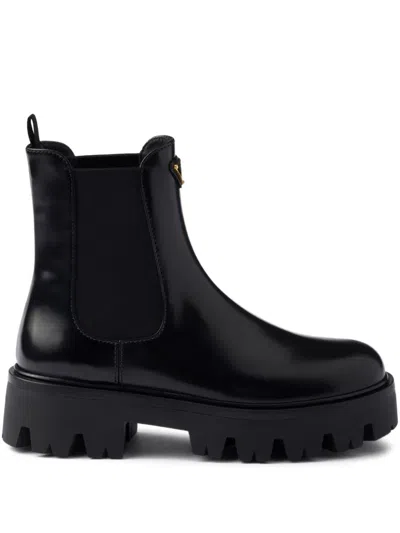 Prada Ankle Boots With Chunky Sole And Pull Tabs In Black