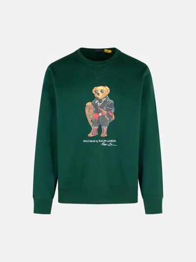 Polo Ralph Lauren Mens Fa25 Moss Holiday Bear Crewneck Bear-print Cotton-blend Sweatshirt In Green