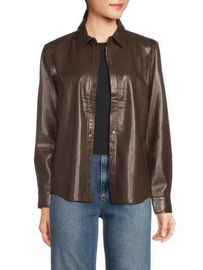 J.mclaughlin J. Mclaughlin Women's Denver Faux Leather Shirt In Brown