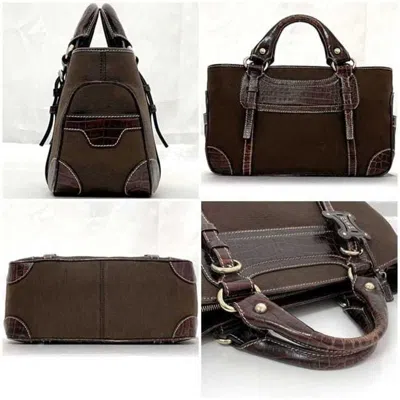 Pre-owned Celine Brown Leather Canvas Handbag Tote Bag ()