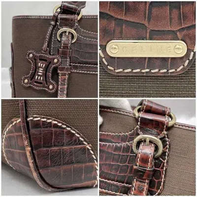 Pre-owned Celine Brown Leather Canvas Handbag Tote Bag ()