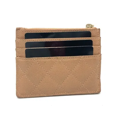 Pre-owned Chanel Beige Grained Calfskin Wallet (bi-fold) () In Sand