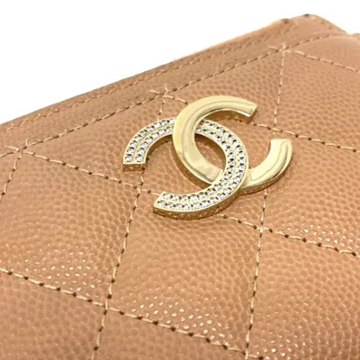 Pre-owned Chanel Beige Grained Calfskin Wallet (bi-fold) () In Sand