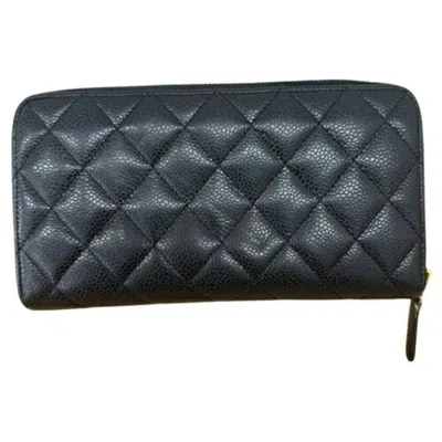 Pre-owned Chanel Black Grained Calfskin Long Wallet (bi-fold) ()