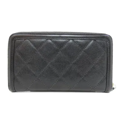Pre-owned Chanel Black Leather Long Wallet (bi-fold) ()