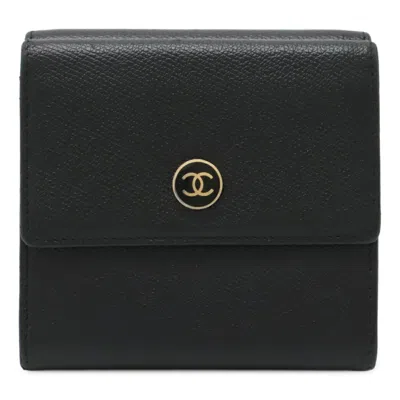 Pre-owned Chanel Black Leather Wallet (tri-fold) ()