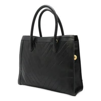 Pre-owned Chanel Chevron (v Stitch) Black Handbag Tote Bag ()
