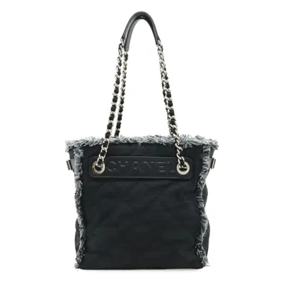 Pre-owned Chanel Matelasse Black Nylon Canvas Leather Shoulder Bag Tote Bag ()