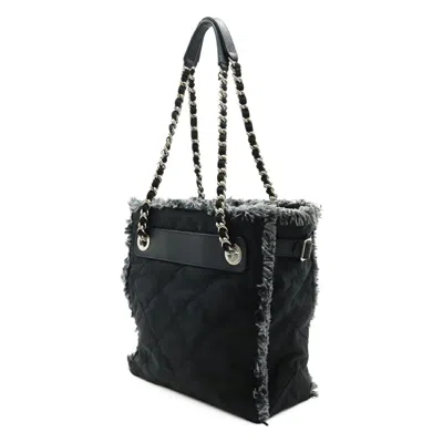 Pre-owned Chanel Matelasse Black Nylon Canvas Leather Shoulder Bag Tote Bag ()