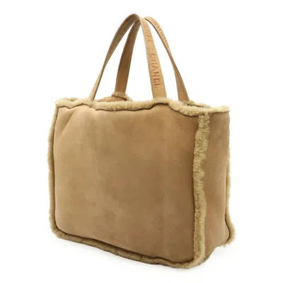 Pre-owned Chanel Mouton Beige Black Suede Handbag Tote Bag ()