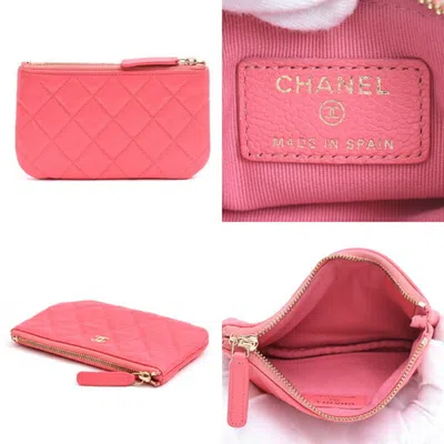 Pre-owned Chanel Pink Grained Calfskin Coin Purse/coin Case ()