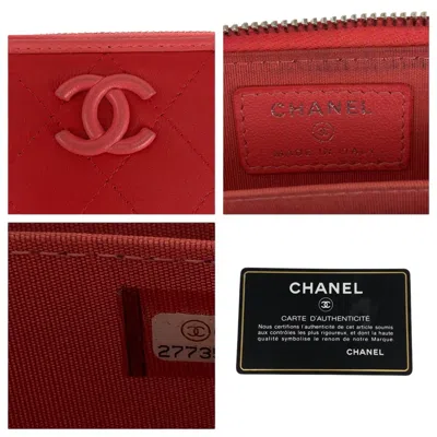 Pre-owned Chanel Pink Red Color Leather Coin Purse/coin Case () In Multi